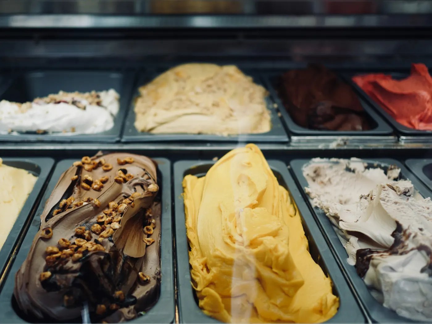 Ice cream in stainless steel pans